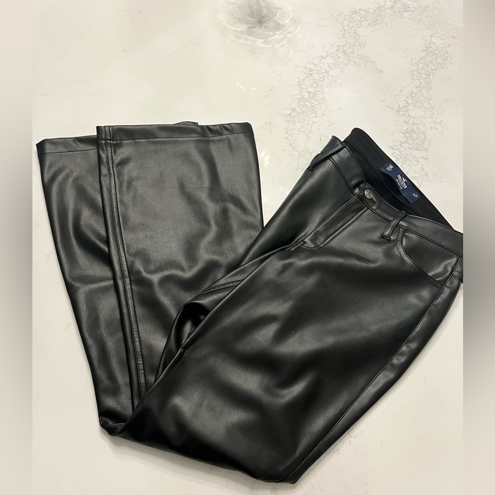 Hollister Black Vegan Leather High-Rise Flare Pants 27w